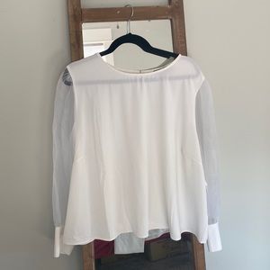 ELOQUII - white blouse with sheer long sleeves and wrist button detail - 24